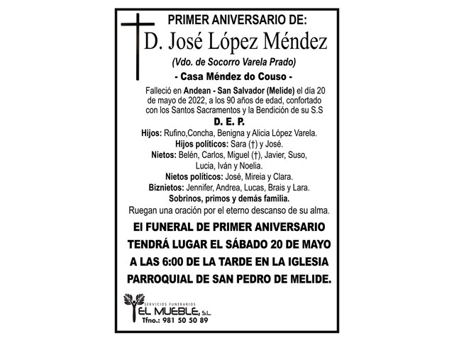 Primer aniversario de D. José López Méndez.