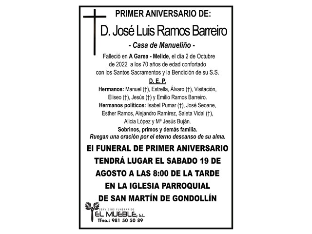 Primer aniversario de D. José Luis Ramos Barreiro.