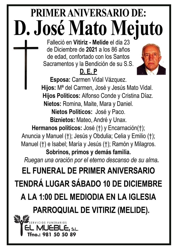 PRIMER ANIVERSARIO DE D. JOSÉ MATO MEJUTO.