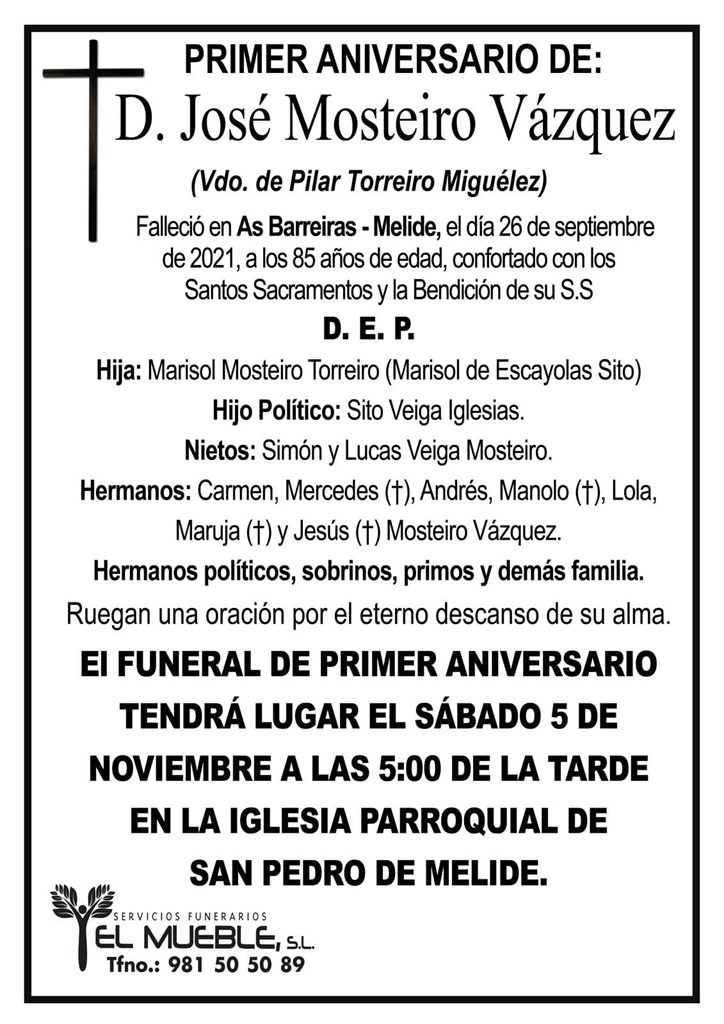 PRIMER ANIVERSARIO DE D. JOSÉ MOSTEIRO VÁZQUEZ.