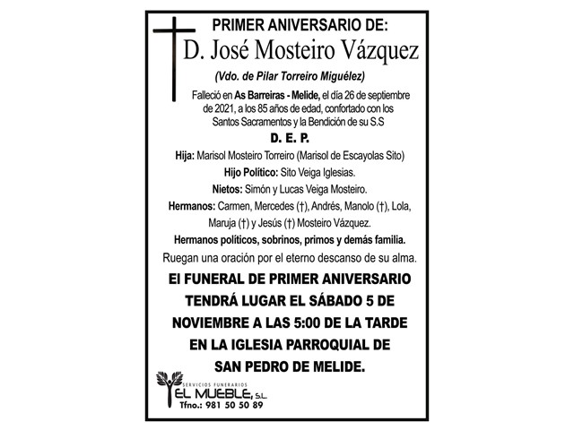 PRIMER ANIVERSARIO DE D. JOSÉ MOSTEIRO VÁZQUEZ.