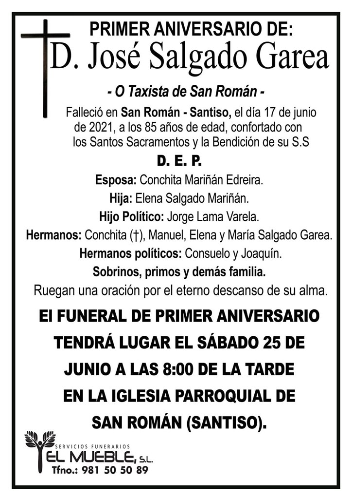 PRIMER ANIVERSARIO DE D. JOSÉ SALGADO GAREA.