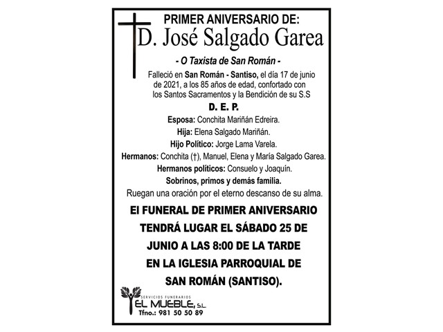 PRIMER ANIVERSARIO DE D. JOSÉ SALGADO GAREA.