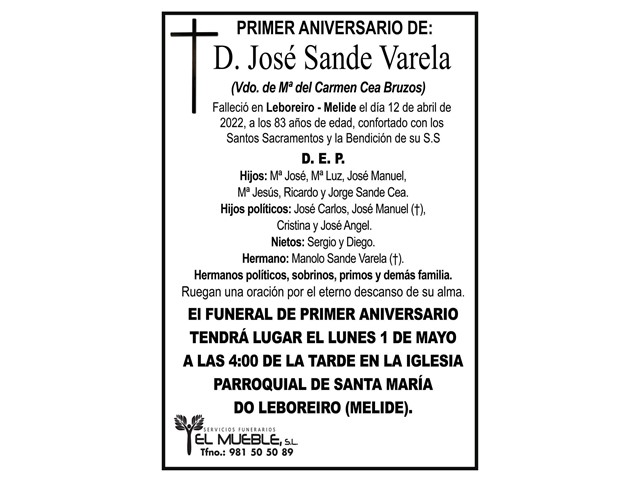 Primer aniversario de D. José Sande Varela.