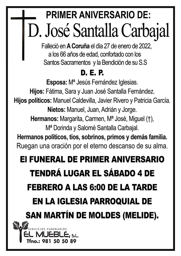 PRIMER ANIVERSARIO DE D. JOSÉ SANTALLA CARBAJAL.