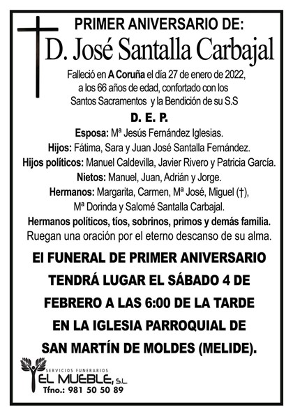 PRIMER ANIVERSARIO DE D. JOSÉ SANTALLA CARBAJAL.