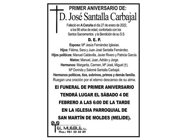 PRIMER ANIVERSARIO DE D. JOSÉ SANTALLA CARBAJAL.