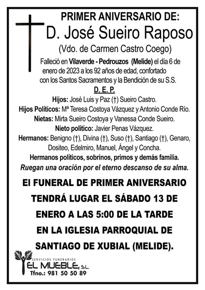 PRIMER ANIVERSARIO DE D. JOSÉ SUEIRO RAPOSO.