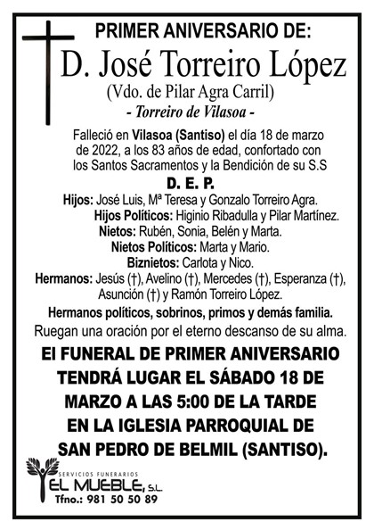 PRIMER ANIVERSARIO DE D. JOSÉ TORREIRO LÓPEZ.
