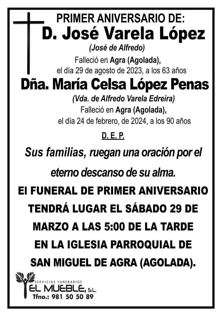 Primer aniversario de D. José Varela López y Dña. María Celsa López Penas