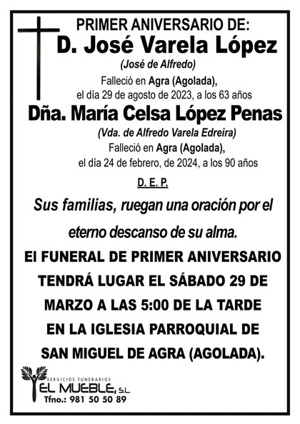 Primer aniversario de D. José Varela López y Dña. María Celsa López Penas