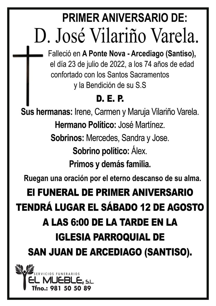 Primer aniversario de D. José Vilariño Varela.