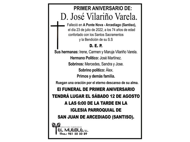 Primer aniversario de D. José Vilariño Varela.