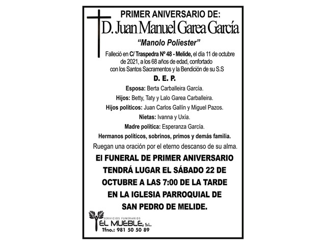 PRIMER ANIVERSARIO DE D. JUAN MANUEL GAREA GARCÍA.