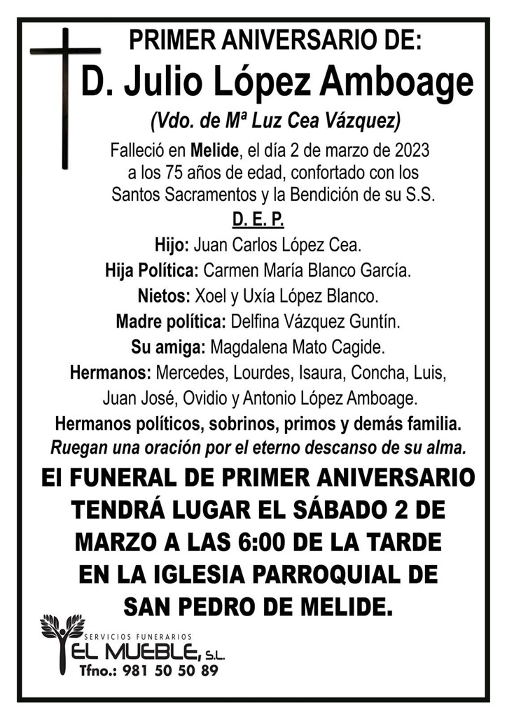 Primer aniversario de D. Julio López Amboage.