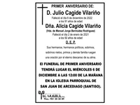 PRIMER ANIVERSARIO DE D. JULIO Y DÑA. ALICIA CAJIDE VILARIÑO
