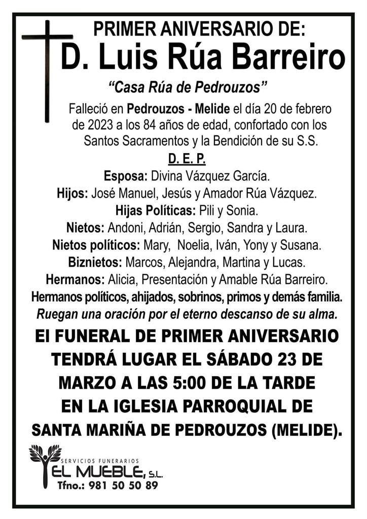 Primer aniversario de D. Luis Rúa Barreiro.