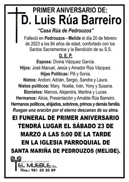 Primer aniversario de D. Luis Rúa Barreiro.