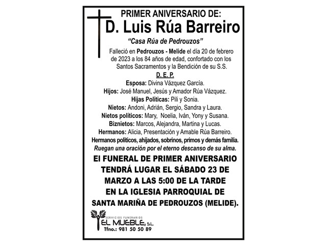 Primer aniversario de D. Luis Rúa Barreiro.