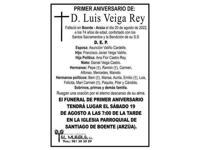 Primer aniversario de D. Luis Veiga Rey.