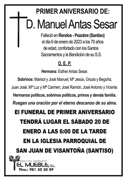 PRIMER ANIVERSARIO DE D. MANUEL ANTAS SESAR
