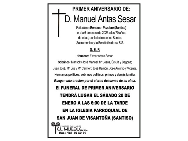 PRIMER ANIVERSARIO DE D. MANUEL ANTAS SESAR