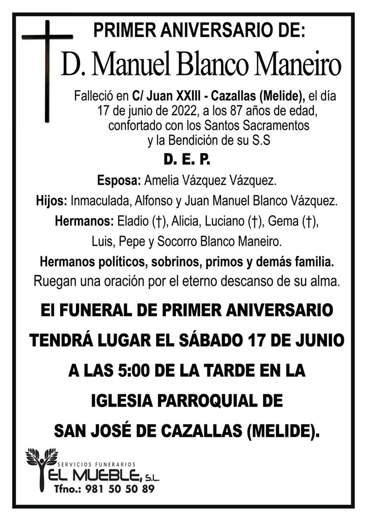 Primer aniversario de D. Manuel Blanco Maneiro.