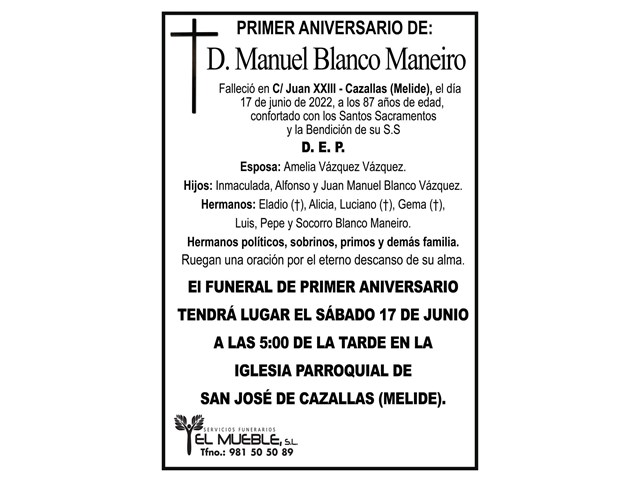 Primer aniversario de D. Manuel Blanco Maneiro.