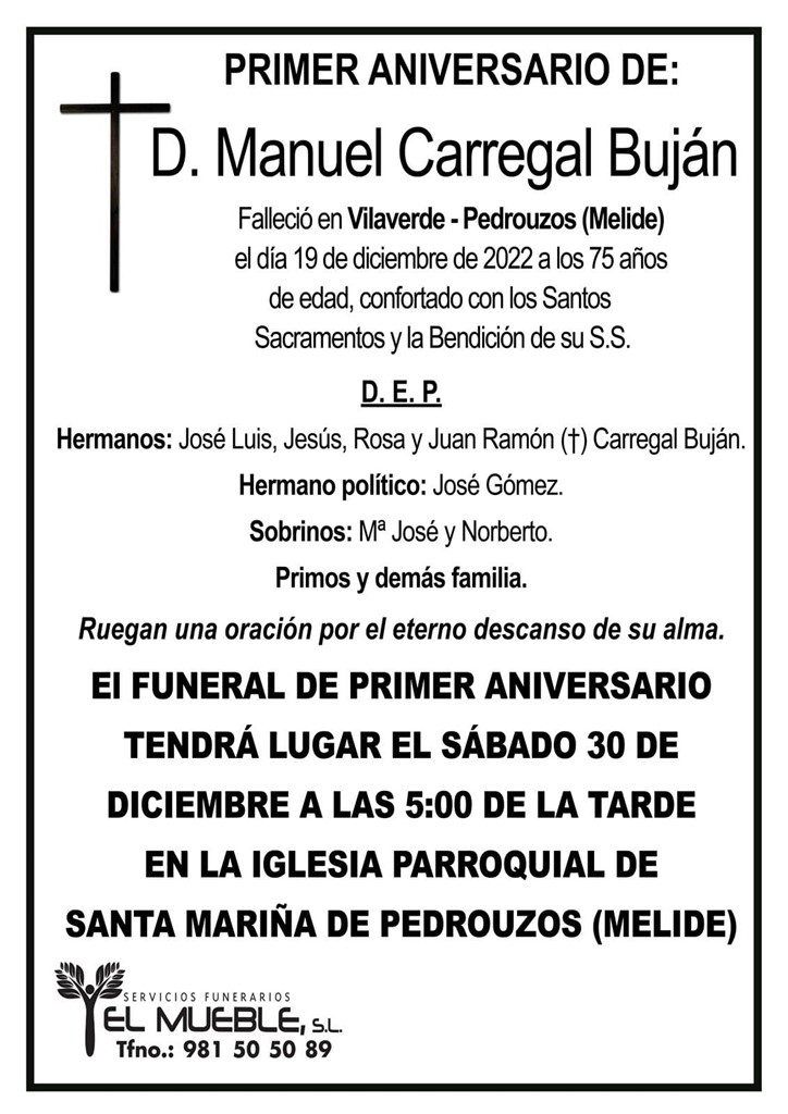 PRIMER ANIVERSARIO DE D. MANUEL CARREGAL BUJÁN.