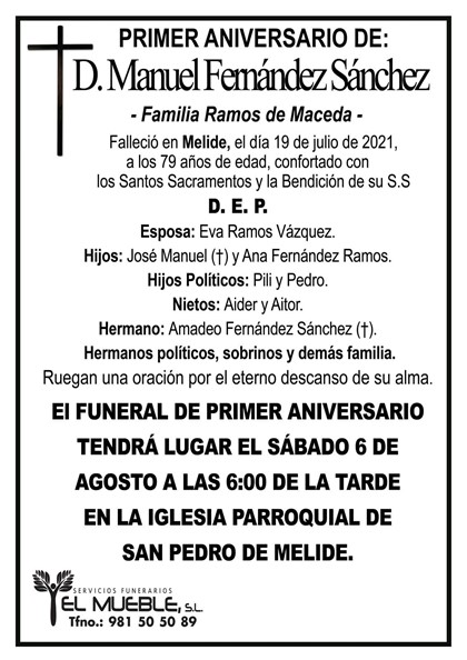 PRIMER ANIVERSARIO DE D. MANUEL FERNÁNDEZ SÁNCHEZ.