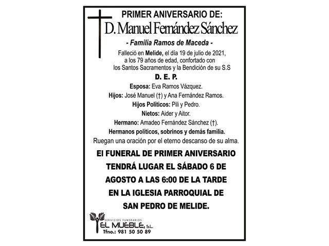 PRIMER ANIVERSARIO DE D. MANUEL FERNÁNDEZ SÁNCHEZ.