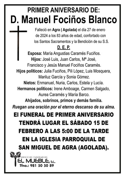 Primer aniversario de D. Manuel Fociños Blanco.