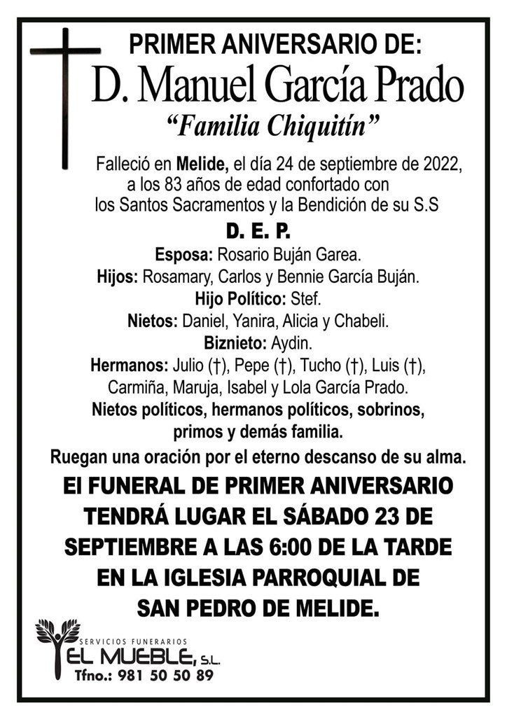 Primer aniversario de D. Manuel Garcia Prado.