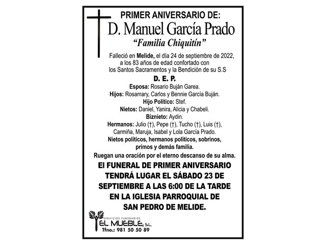 Primer aniversario de D. Manuel Garcia Prado.