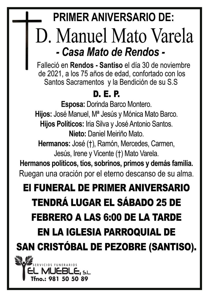 PRIMER ANIVERSARIO DE D. MANUEL MATO VARELA.