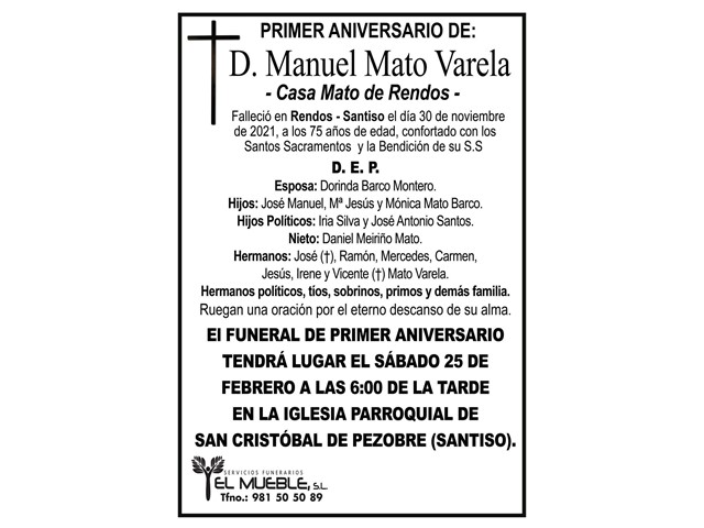 PRIMER ANIVERSARIO DE D. MANUEL MATO VARELA.