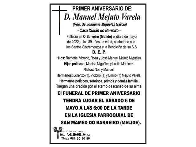 Primer aniversario de D. Manuel Mejuto Varela.