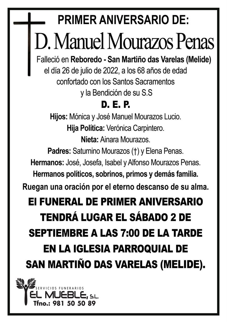 Primer aniversario de D. Manuel Mourazos Penas.