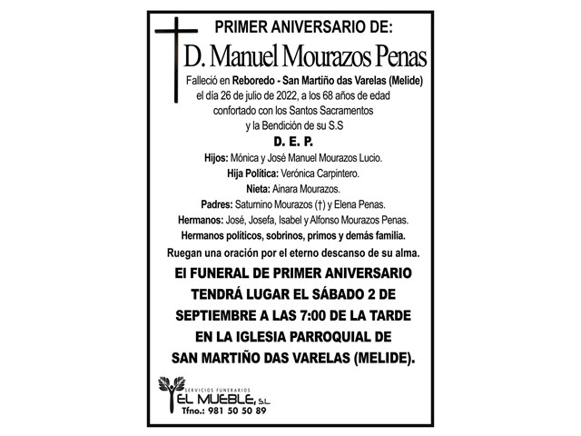 Primer aniversario de D. Manuel Mourazos Penas.