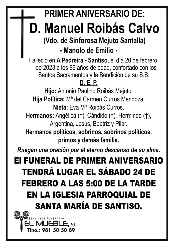 Primer aniversario de D. Manuel Roibás Calvo.