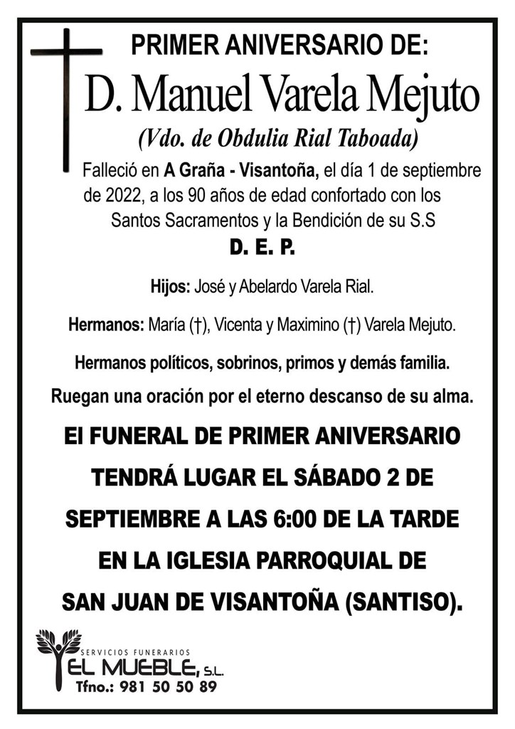 Primer aniversario de D. Manuel Varela Mejuto.