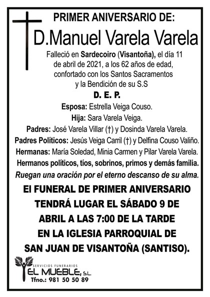 PRIMER ANIVERSARIO DE D. MANUEL VARELA VARELA.