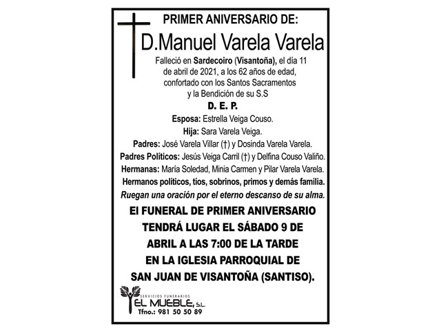 PRIMER ANIVERSARIO DE D. MANUEL VARELA VARELA.