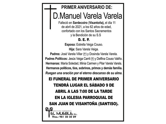 PRIMER ANIVERSARIO DE D. MANUEL VARELA VARELA.