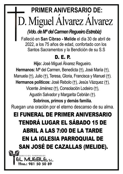 Primer aniversario de D. Miguel Álvarez Álvarez.
