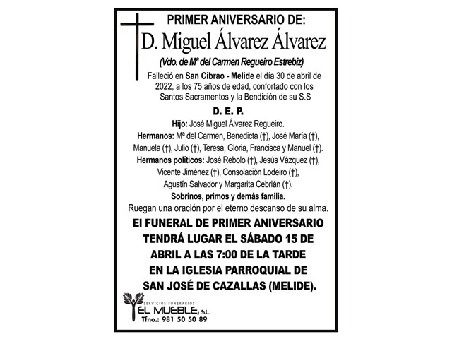 Primer aniversario de D. Miguel Álvarez Álvarez.