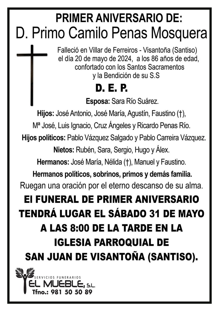 Primer aniversario de D. Primo Camilo Penas Mosquera.
