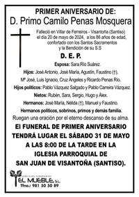 Primer aniversario de D. Primo Camilo Penas Mosquera.