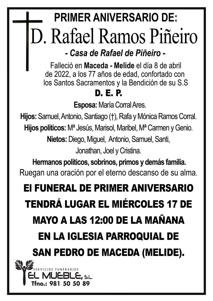 Primer aniversario de D. Rafael Ramos Piñeiro.