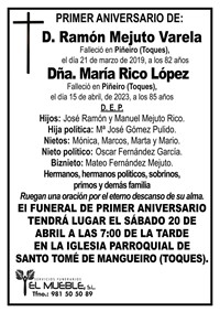 Primer aniversario de D. RAMÓN MEJUTO VARELA y su esposa DÑA. MARÍA RICO LÓPEZ.